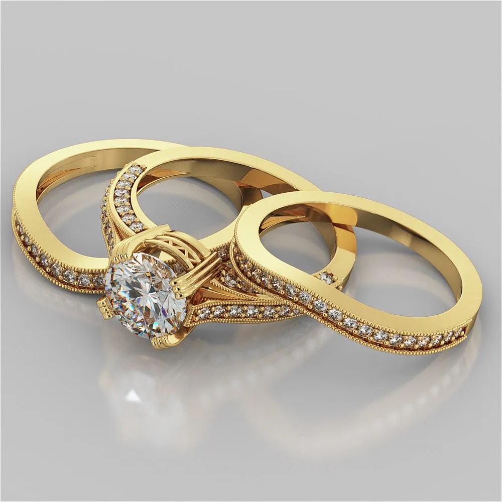 Lab Grown Diamond Round Cut Crown Cathedral Engagement Ring
