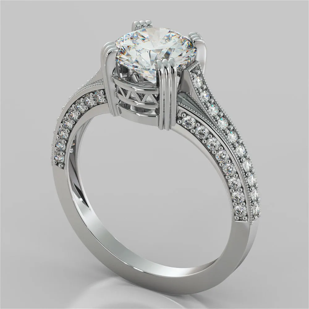 Lab Grown Diamond Round Cut Crown Cathedral Engagement Ring