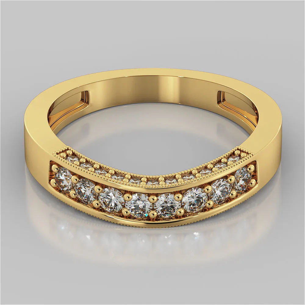 Lab Grown Diamond Round Cut Three Stone Filigree Engagement Ring with Crown Accents