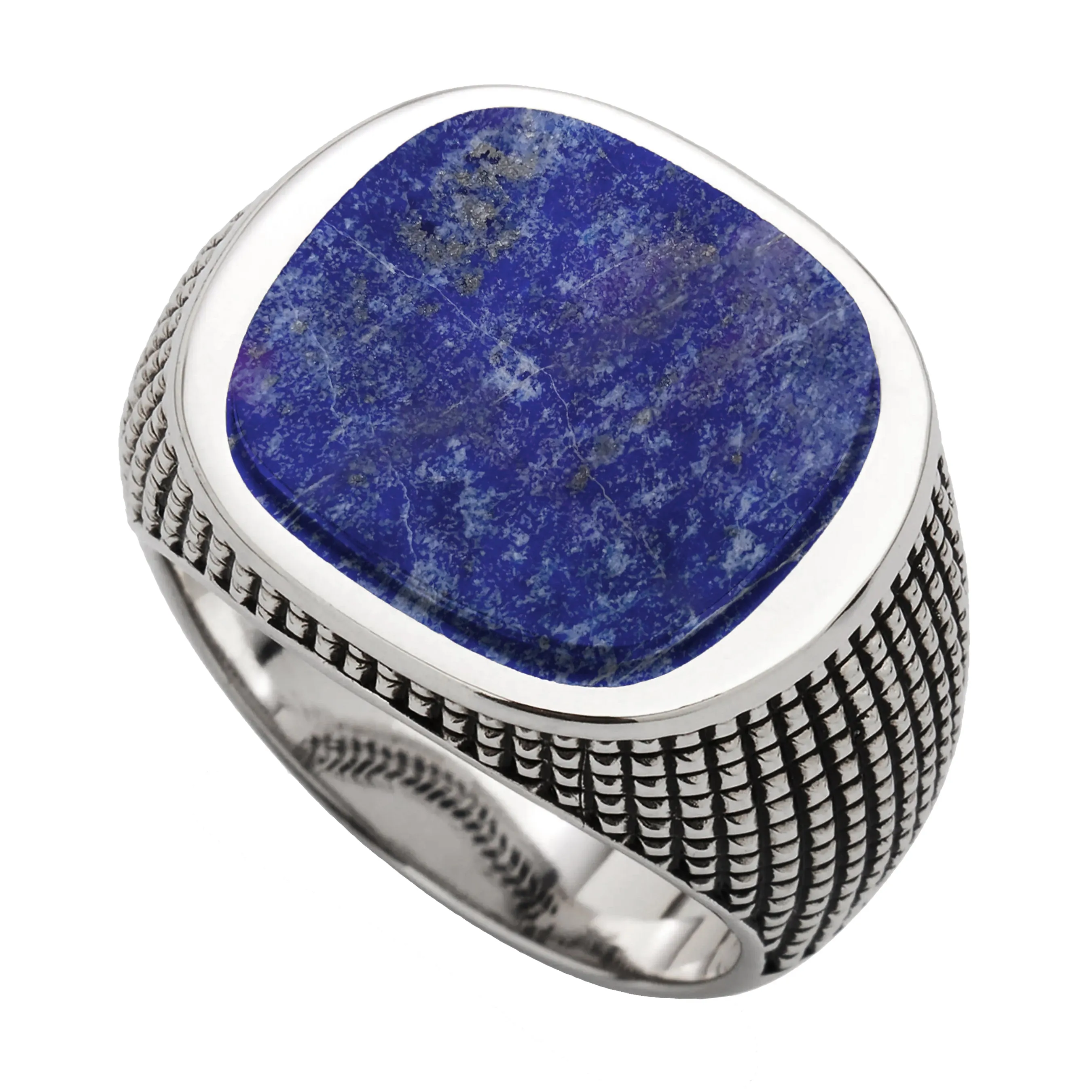 Lapis Sterling Silver Cross Etched Ring