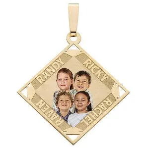 Large Diamond Shaped Pendant w/ 4 Names Jewelry