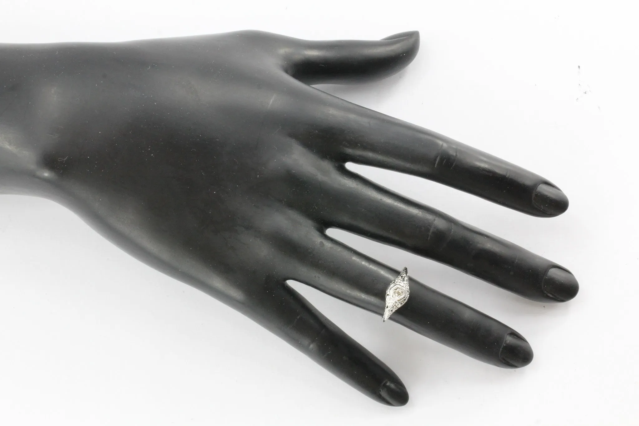 Late Edwardian 14K White Gold Old Mine Diamond Engagement Ring c.1910