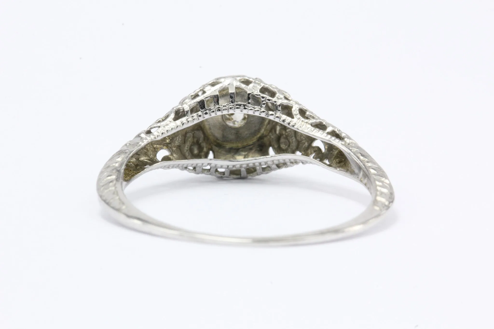 Late Edwardian 14K White Gold Old Mine Diamond Engagement Ring c.1910