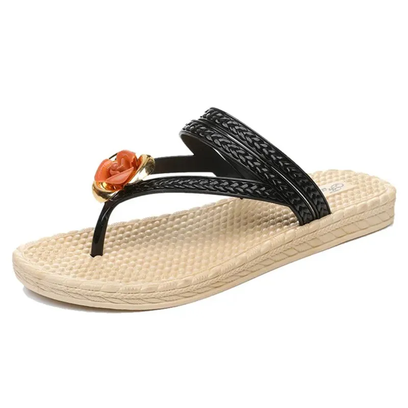 Leisure Beach Floral Decorative Flip Flops for Women
