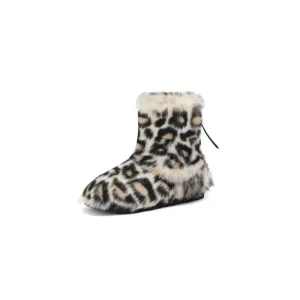 Leopard Fleece Snow Shoes Fluffy Lady's Bean Shoe Ankle Rivet Boots