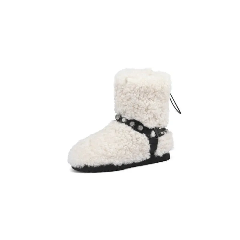 Leopard Fleece Snow Shoes Fluffy Lady's Bean Shoe Ankle Rivet Boots