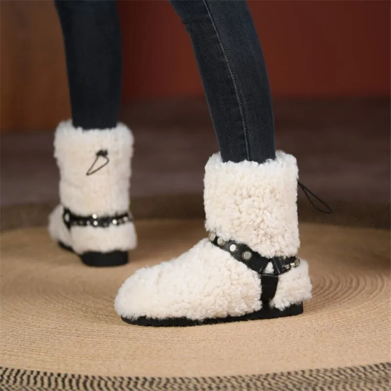 Leopard Fleece Snow Shoes Fluffy Lady's Bean Shoe Ankle Rivet Boots