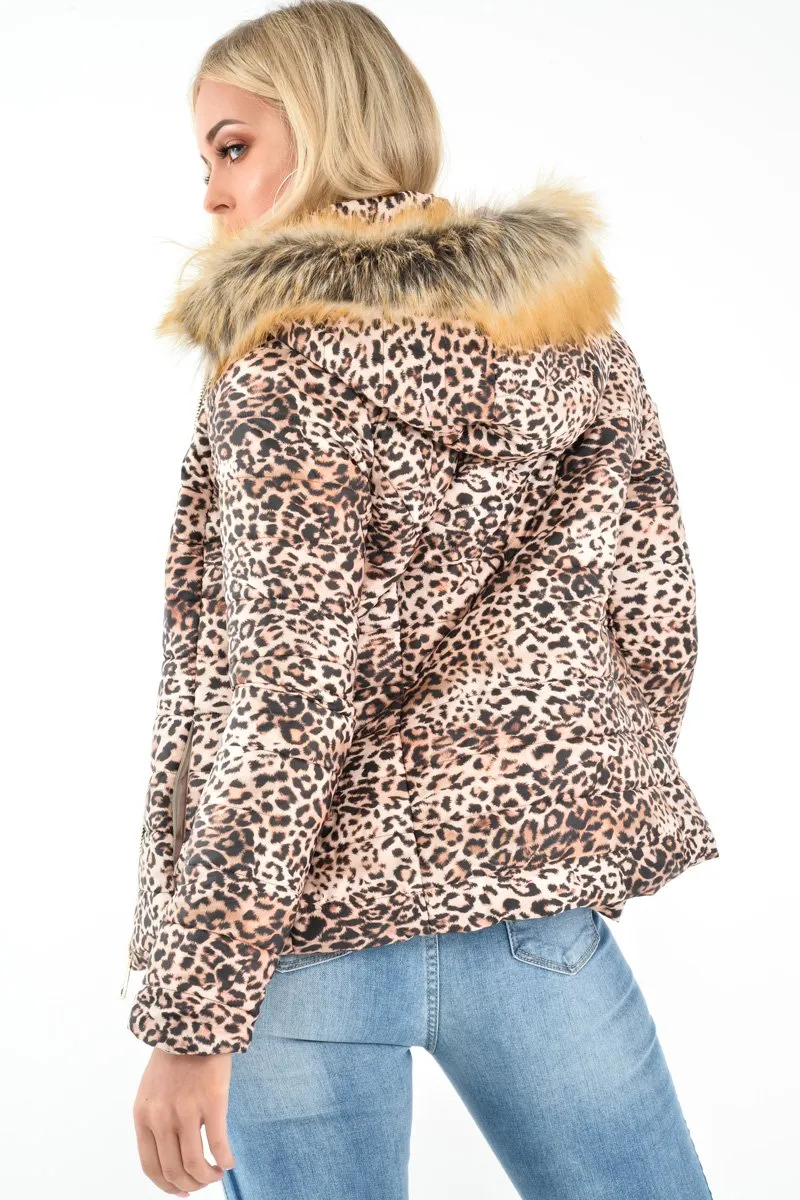Leopard Print Faux Fur Hood Coat - Maia