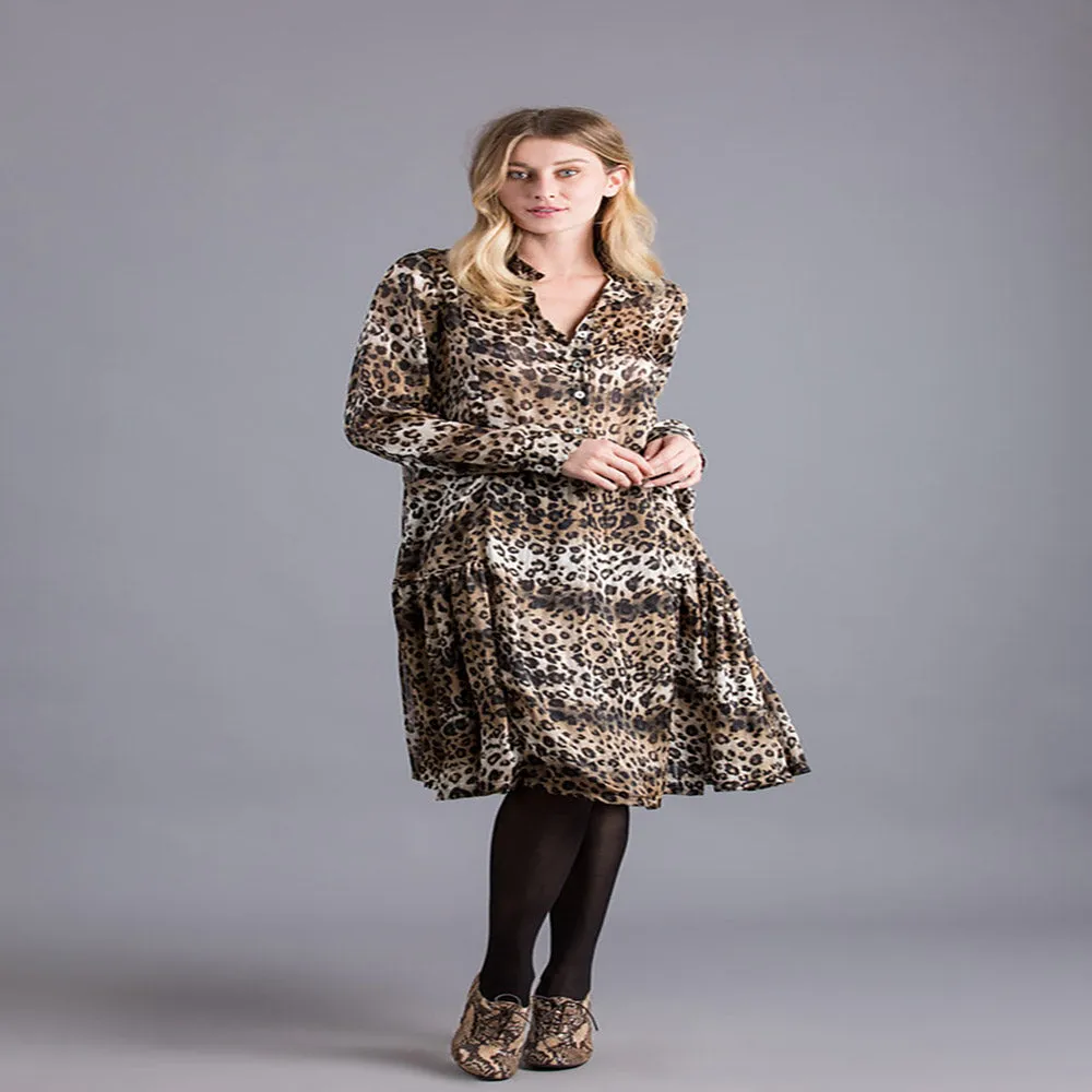 Leopard Print Semi Ruffled Midi Dress
