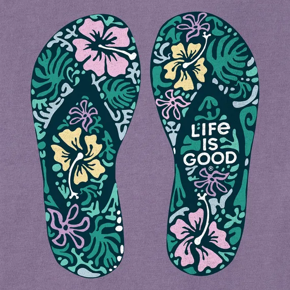 Life is Good Women's Hibiscus Flip Flops Crusher Tee
