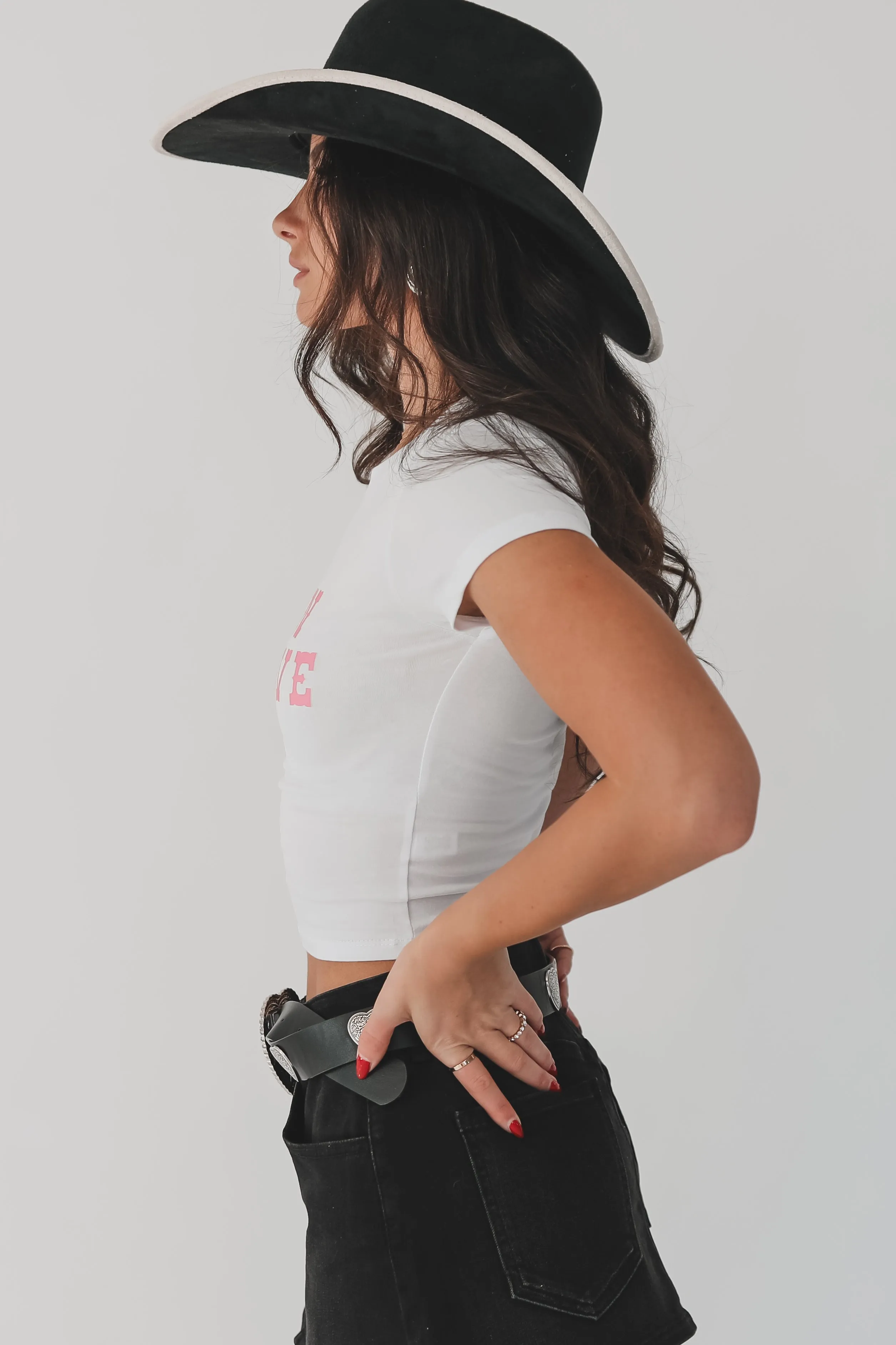 Looking For Love Graphic Western Fitted Cropped Tee