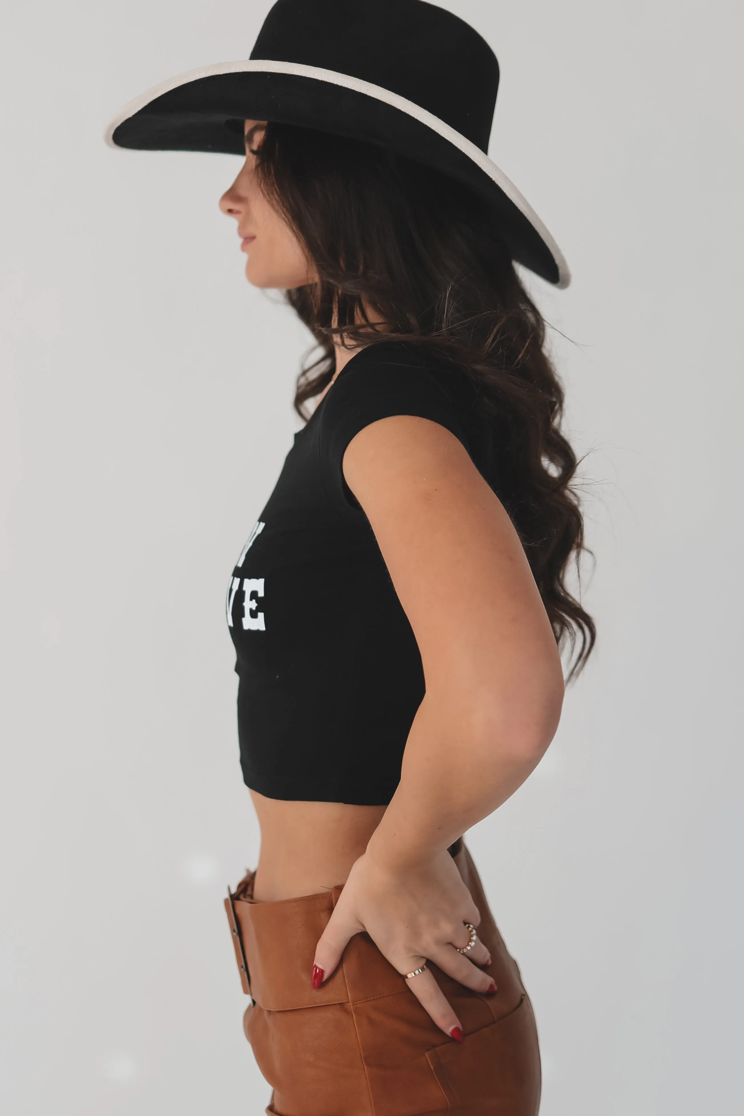 Looking For Love Graphic Western Fitted Cropped Tee
