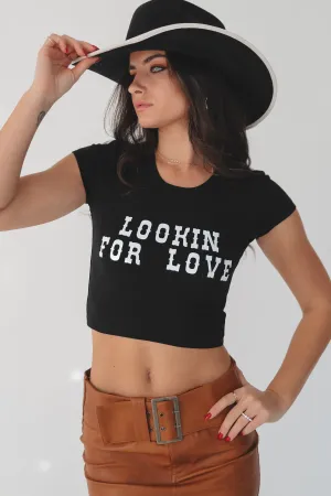 Looking For Love Graphic Western Fitted Cropped Tee