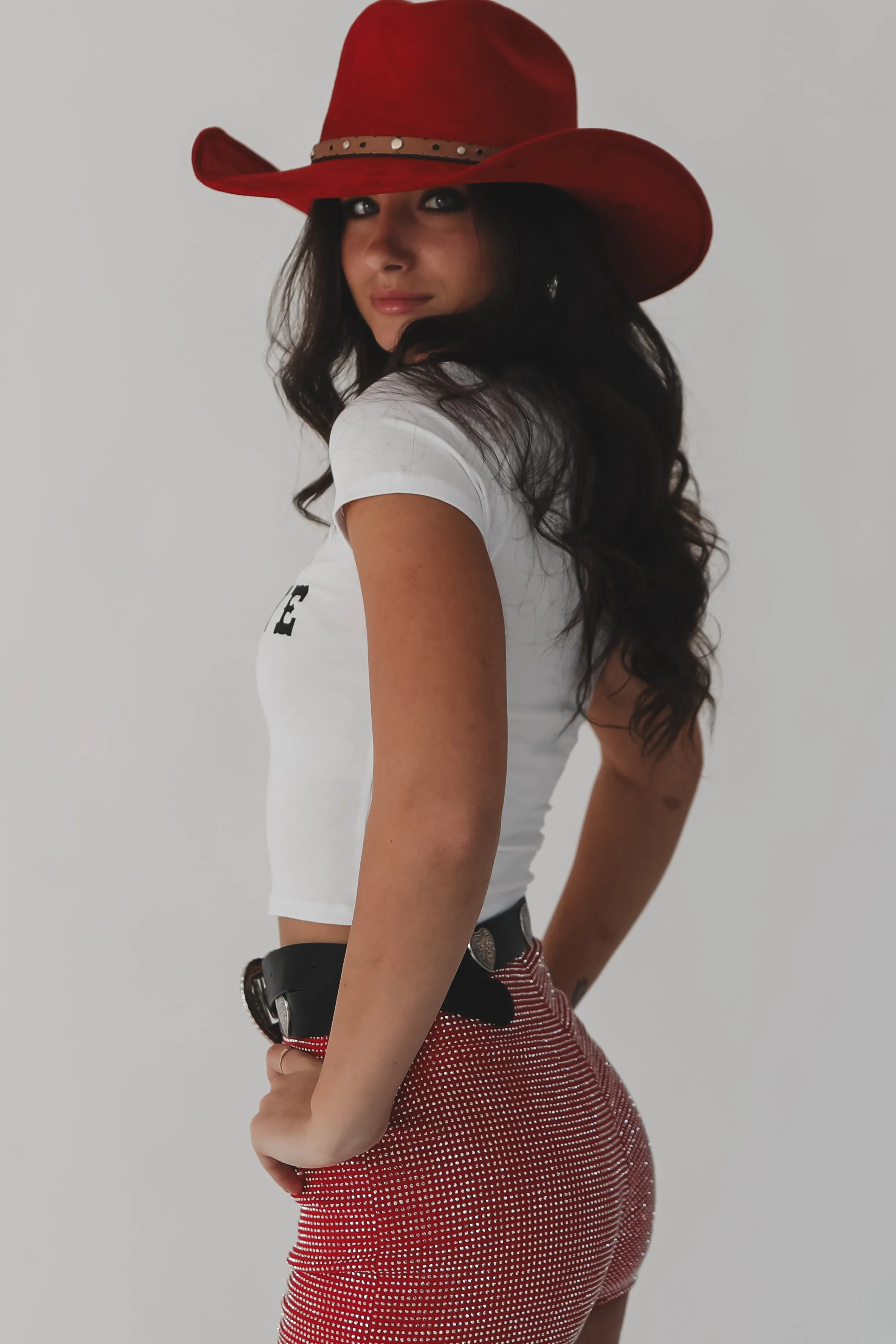 Looking For Love Graphic Western Fitted Cropped Tee