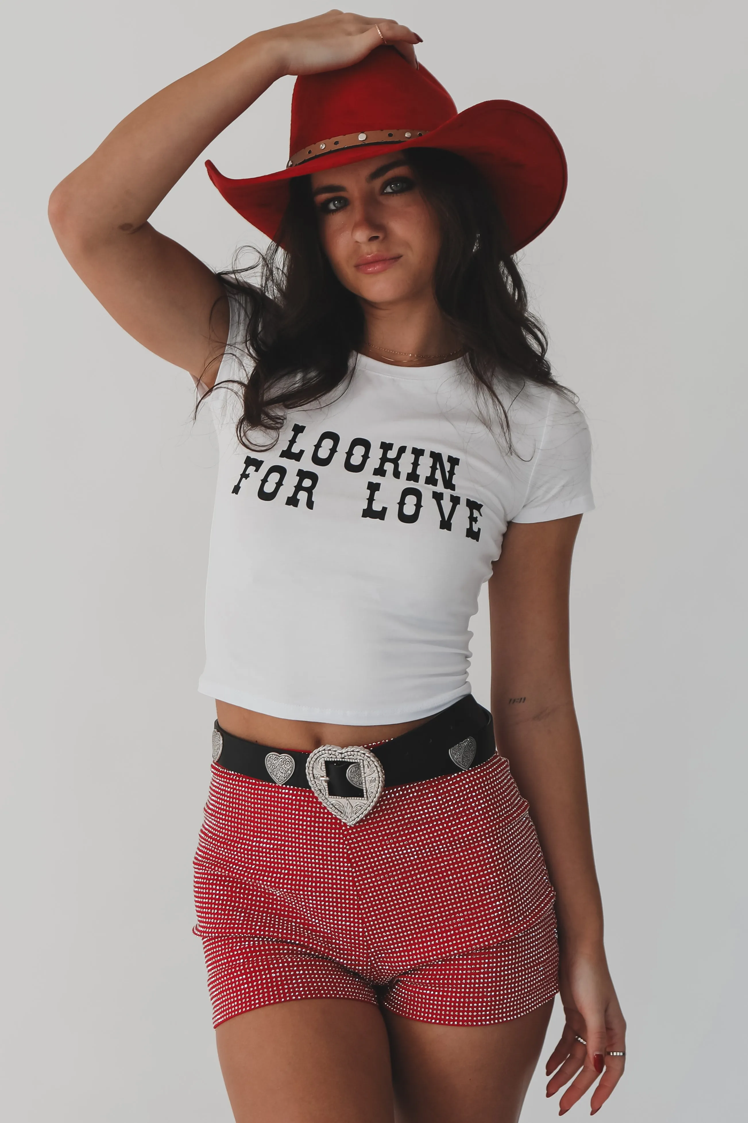 Looking For Love Graphic Western Fitted Cropped Tee