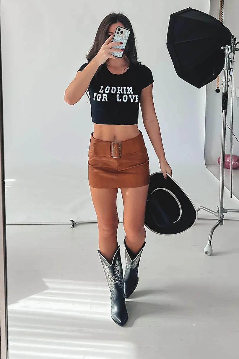 Looking For Love Graphic Western Fitted Cropped Tee
