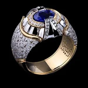 Luxury Natural Royal Blue Ring Men Jewelry Engagement Anniversary