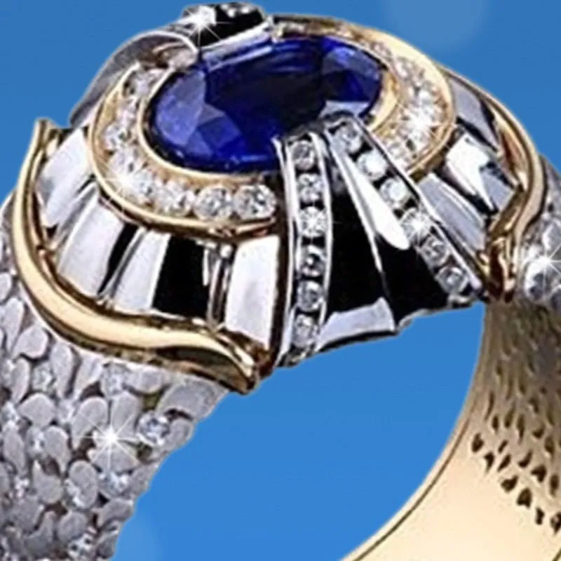 Luxury Natural Royal Blue Ring Men Jewelry Engagement Anniversary