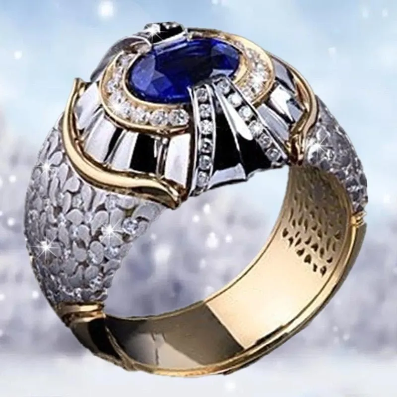 Luxury Natural Royal Blue Ring Men Jewelry Engagement Anniversary