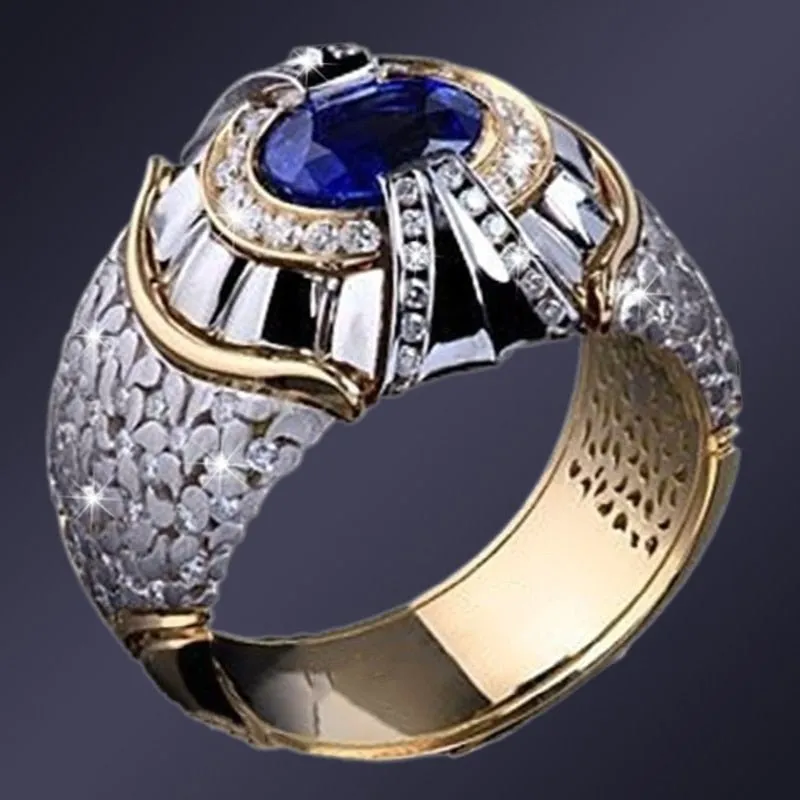 Luxury Natural Royal Blue Ring Men Jewelry Engagement Anniversary