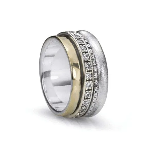 Meditation Ring Enlighten Sterling Silver and 10K Yellow Gold Plated CZ Spinning Ring