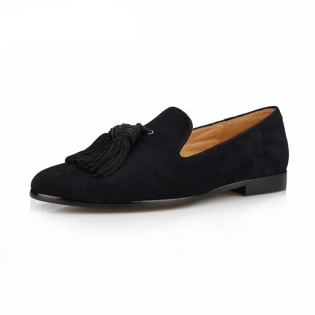 Men Handmade Shoes Purple Suede Loafers Tassels