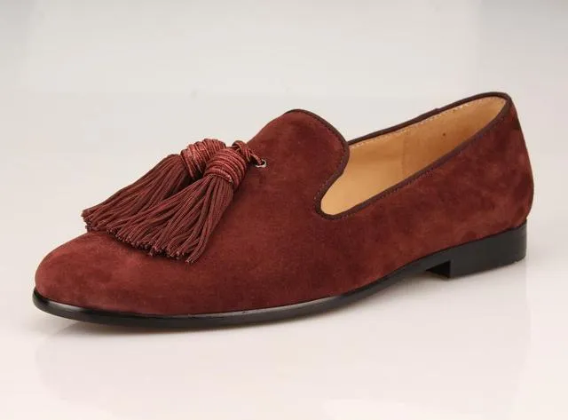 Men Handmade Shoes Purple Suede Loafers Tassels