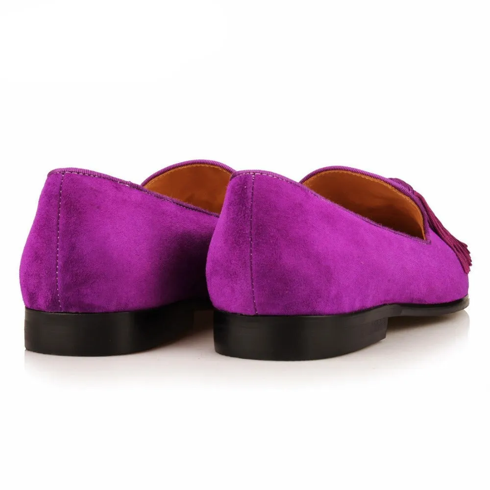 Men Handmade Shoes Purple Suede Loafers Tassels