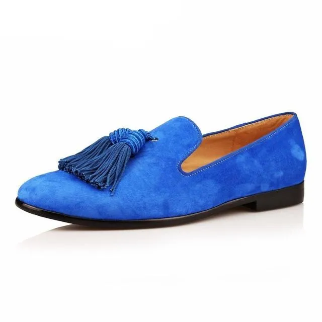 Men Handmade Shoes Purple Suede Loafers Tassels