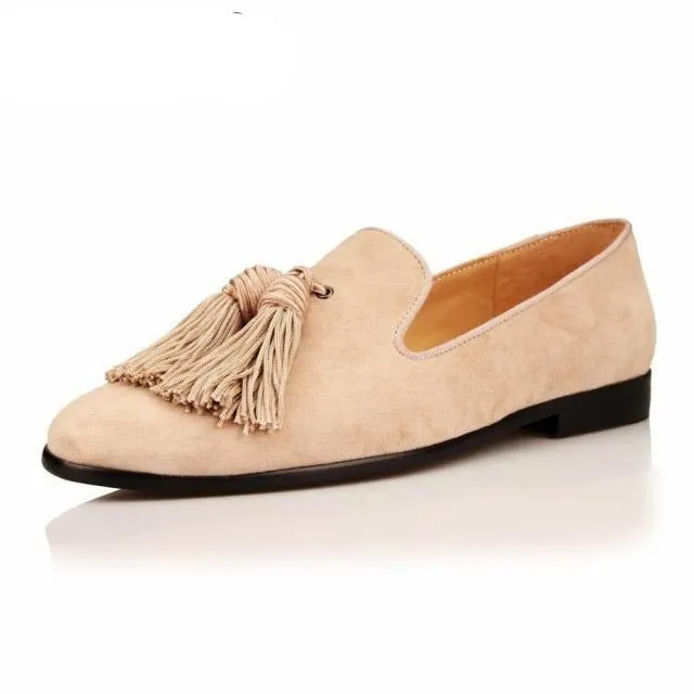 Men Handmade Shoes Purple Suede Loafers Tassels