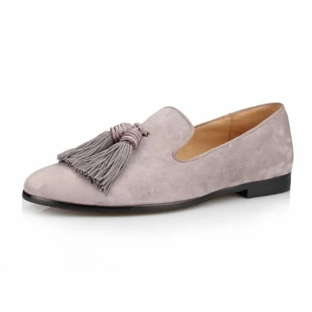 Men Handmade Shoes Purple Suede Loafers Tassels