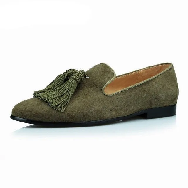 Men Handmade Shoes Purple Suede Loafers Tassels
