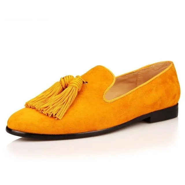 Men Handmade Shoes Purple Suede Loafers Tassels