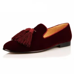 Men Handmade Shoes Purple Suede Loafers Tassels