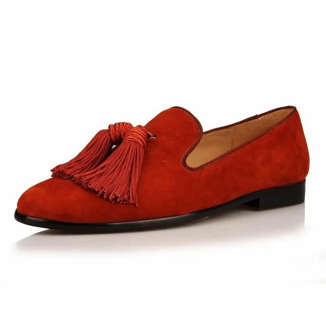 Men Handmade Shoes Purple Suede Loafers Tassels
