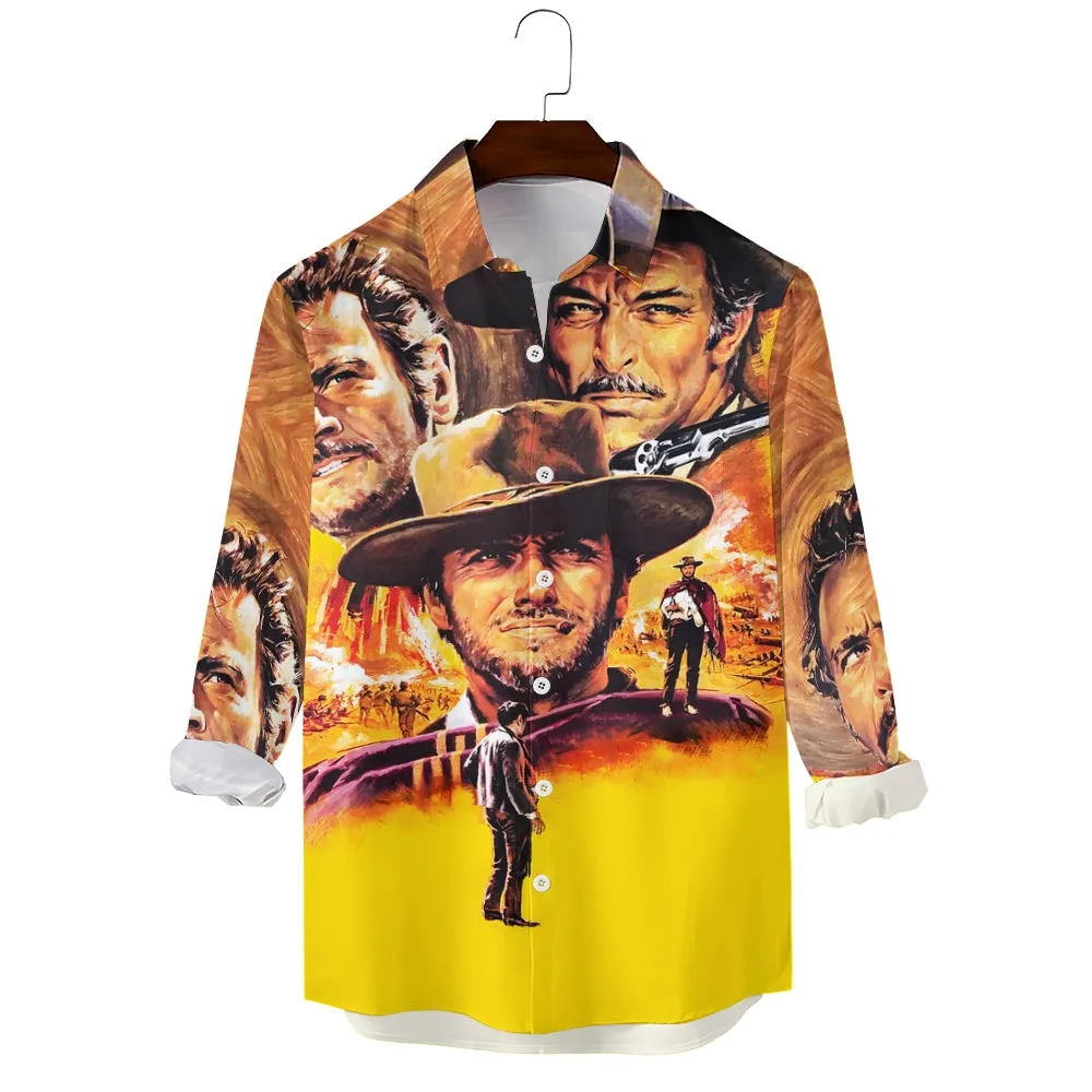 Men's Movie Poster Print Casual Long Sleeve Shirt