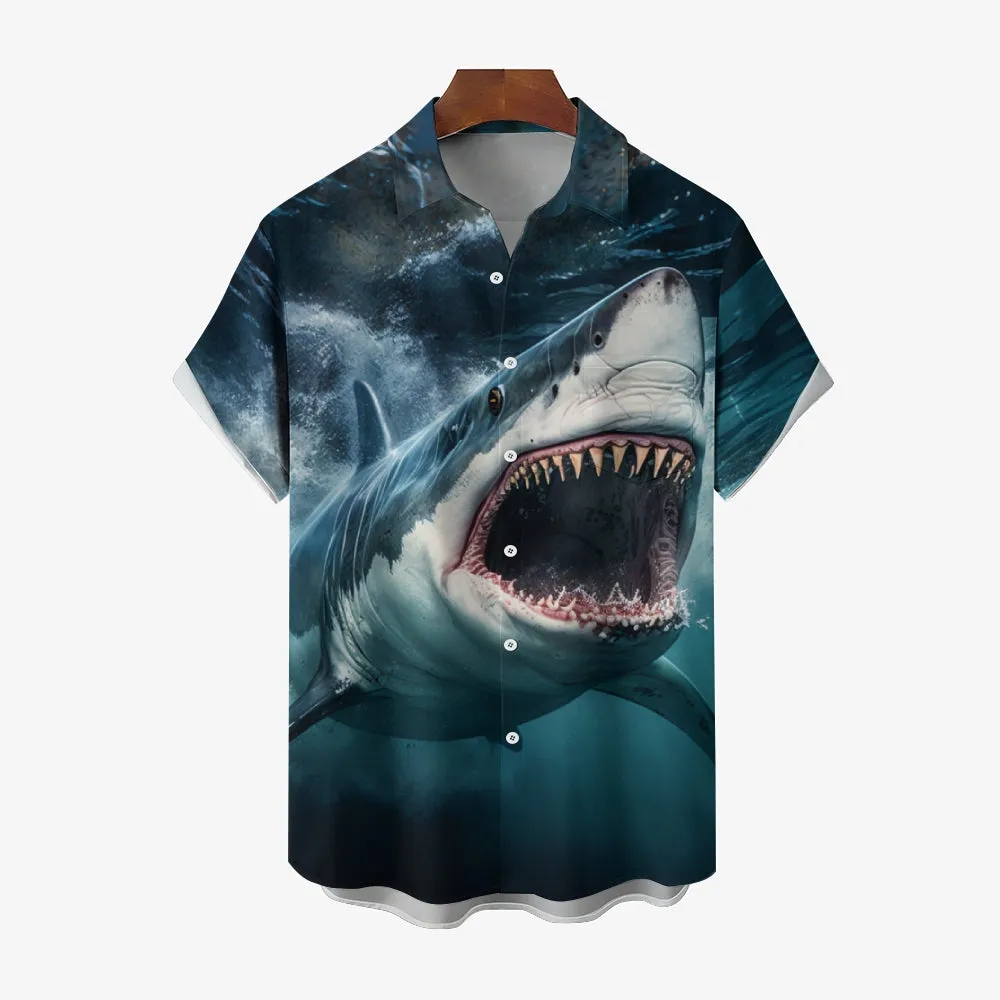 Men's Shark Painted Art Print Vacation Hawaiian Shirt 2305105836