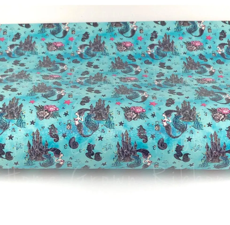 Mermaid Witches Castle Blue Synthetic Leather Sheets USDR