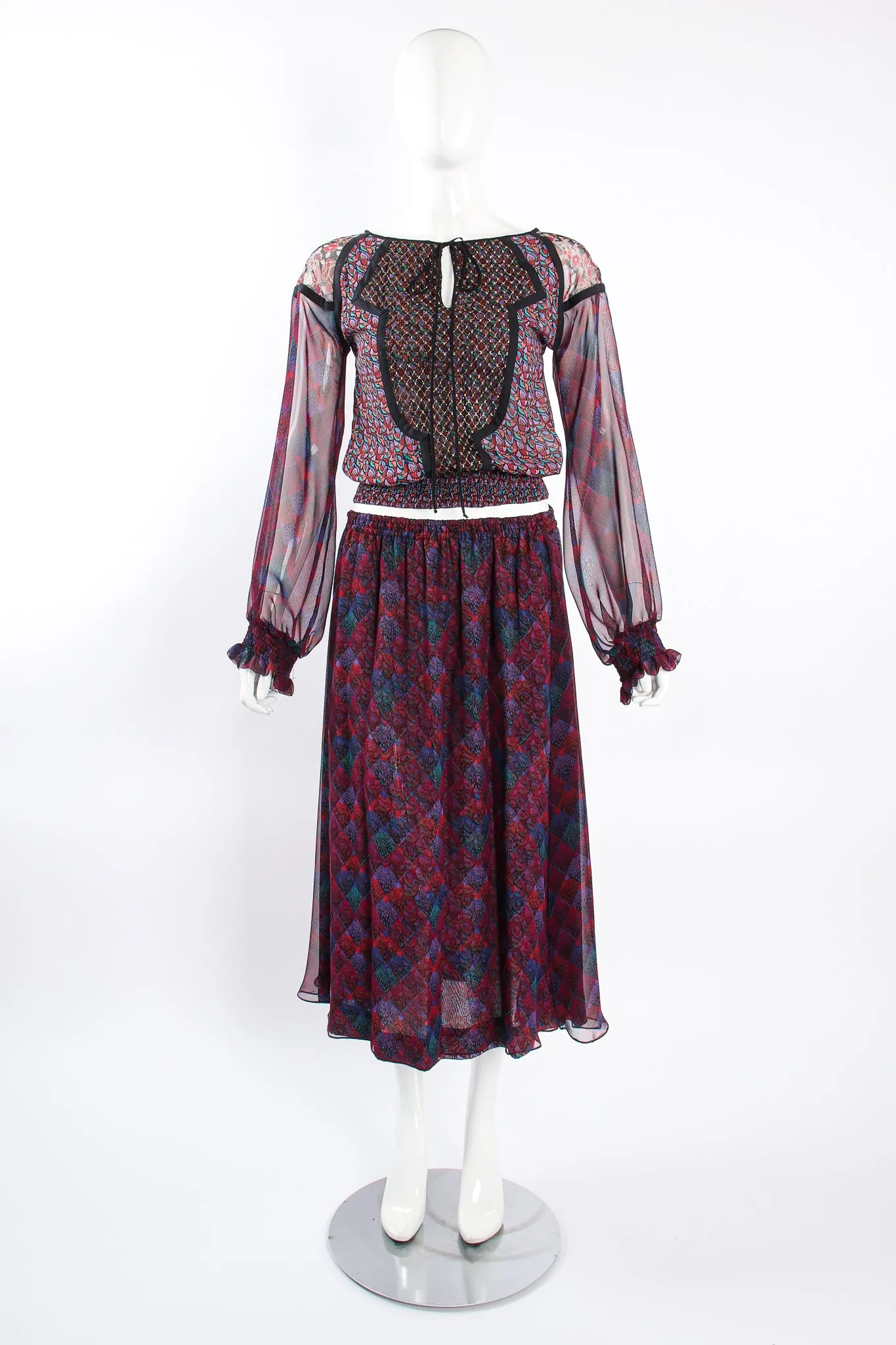 Mixed Print Chiffon Top & Skirt Set