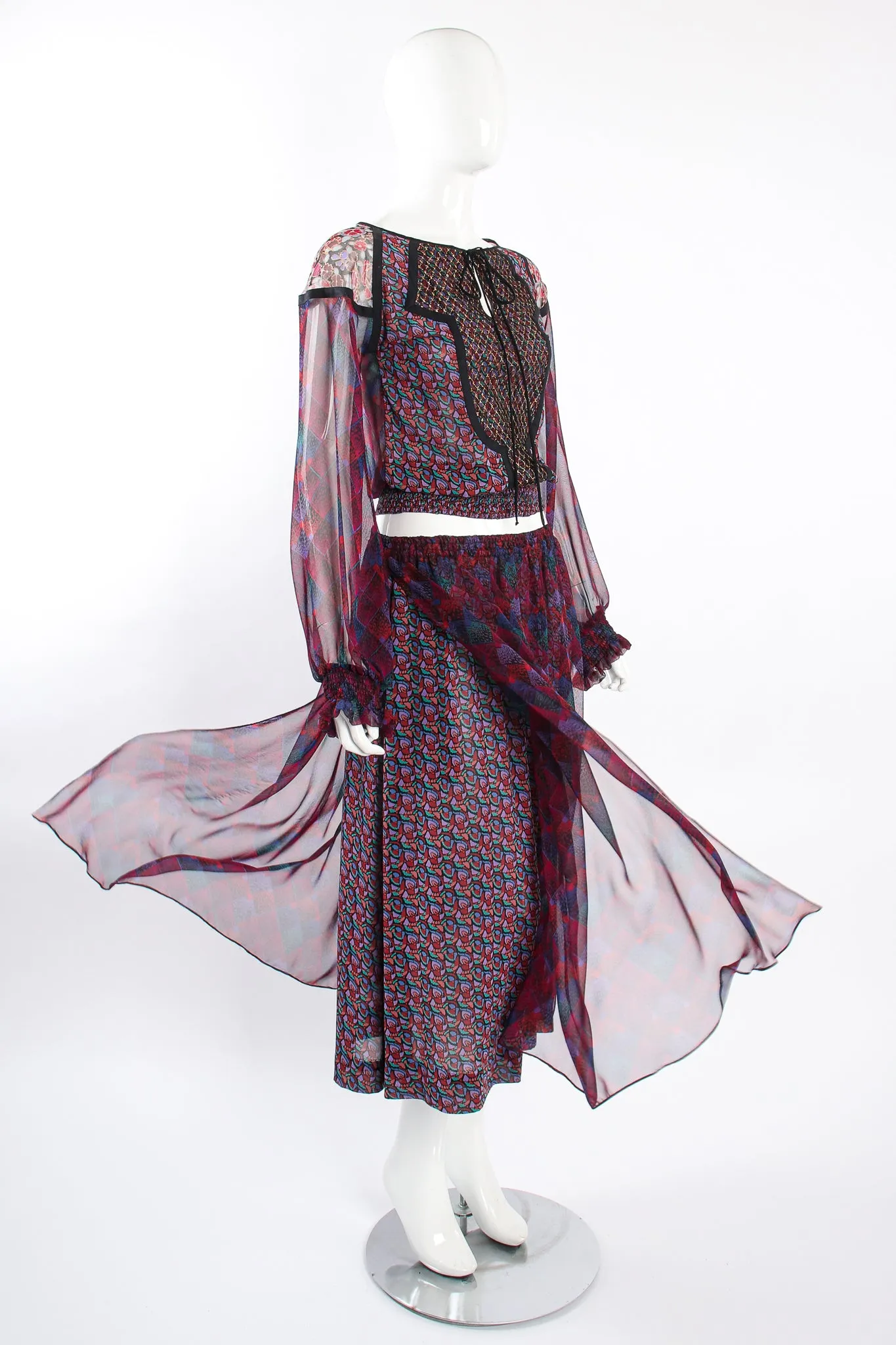 Mixed Print Chiffon Top & Skirt Set