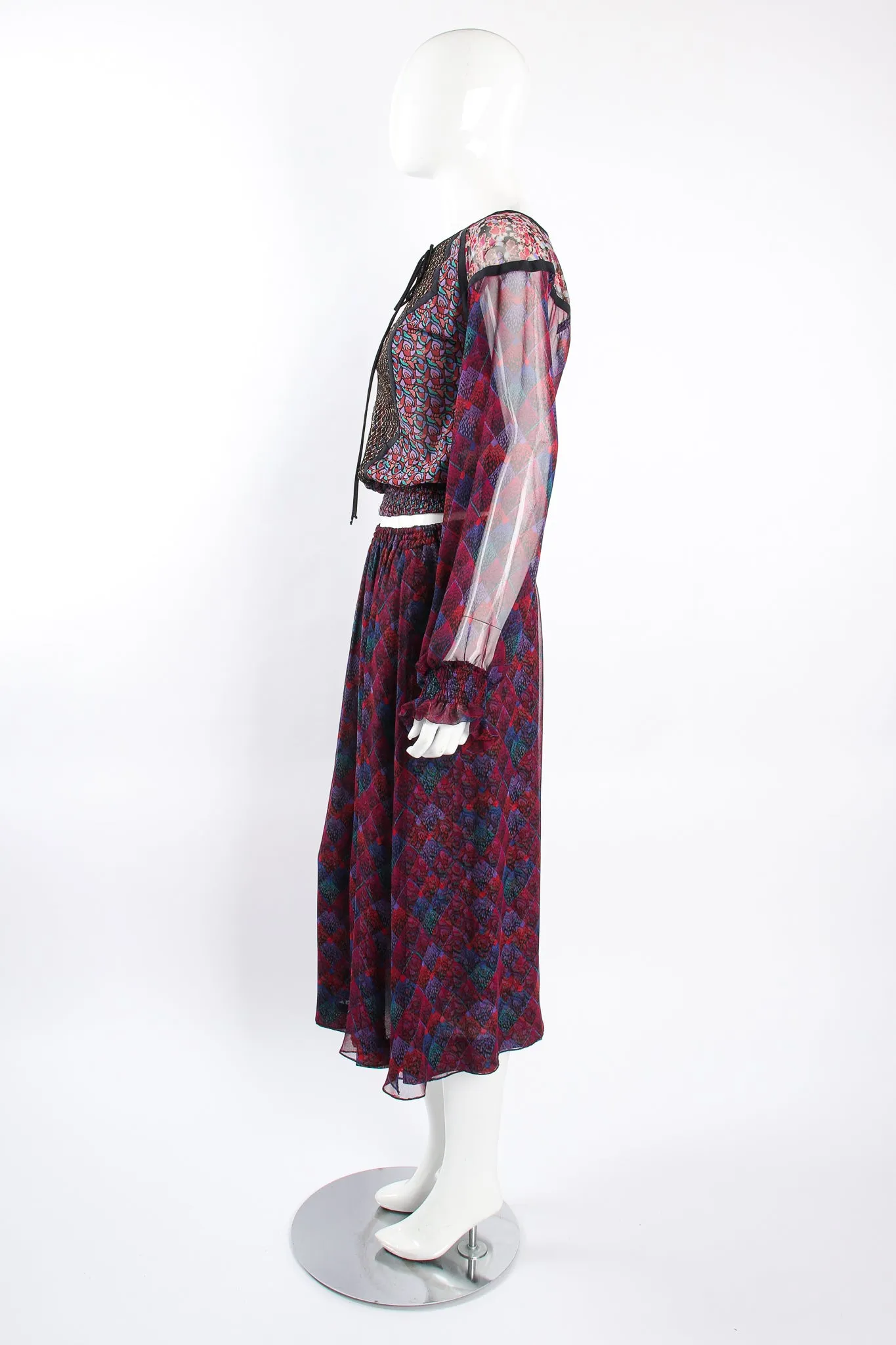 Mixed Print Chiffon Top & Skirt Set