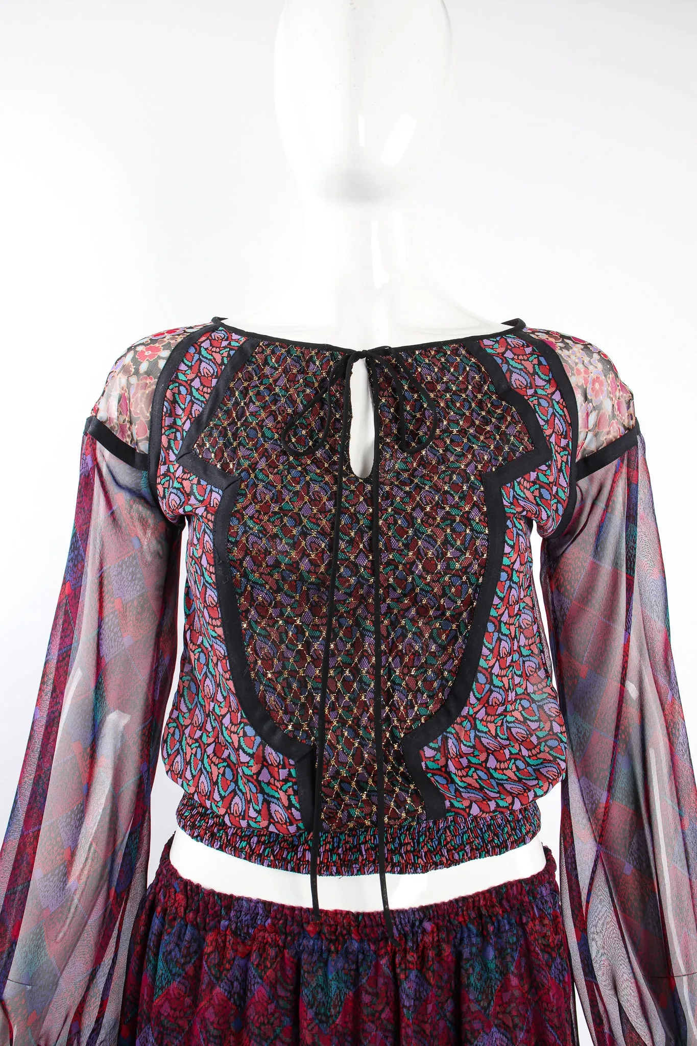Mixed Print Chiffon Top & Skirt Set