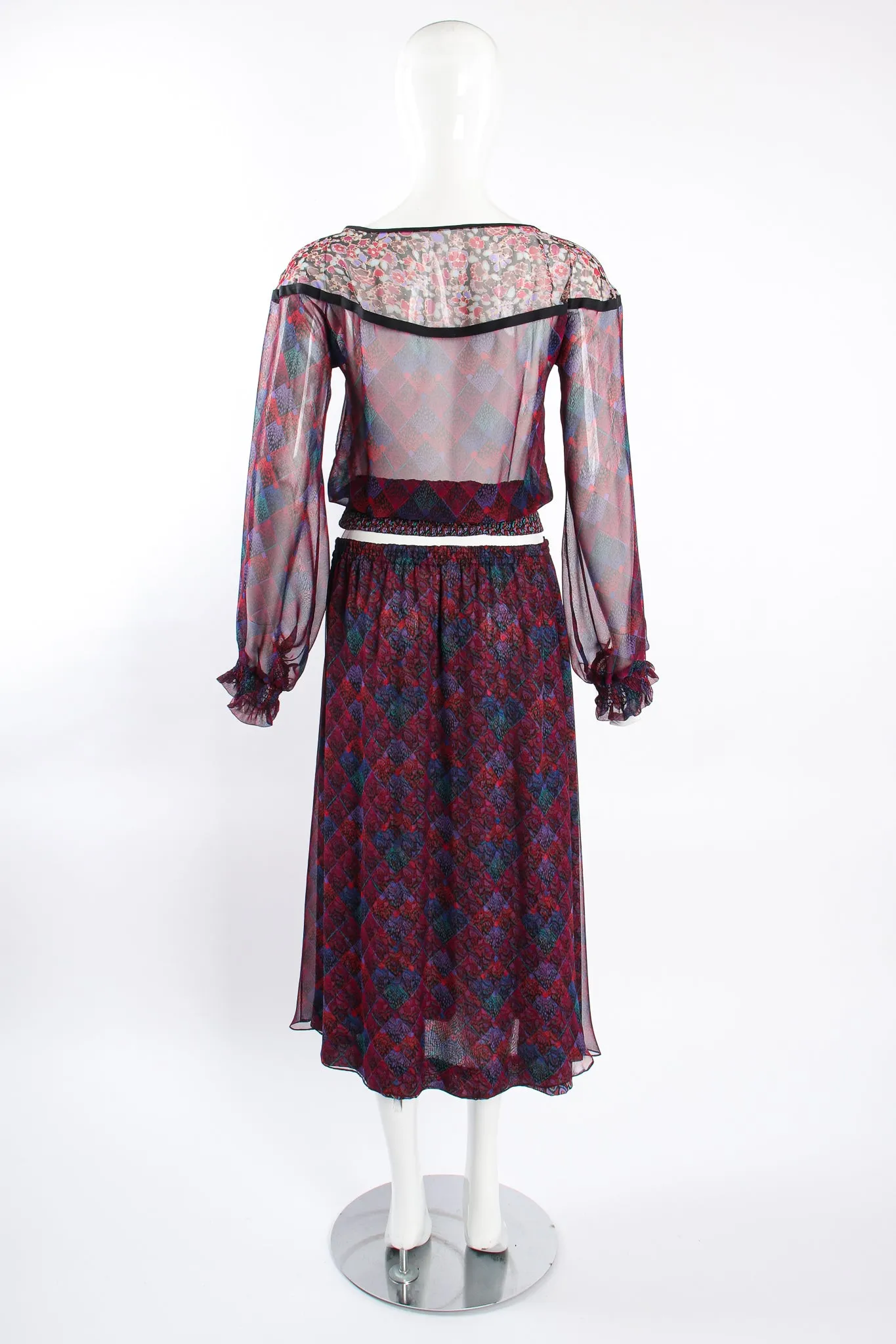 Mixed Print Chiffon Top & Skirt Set