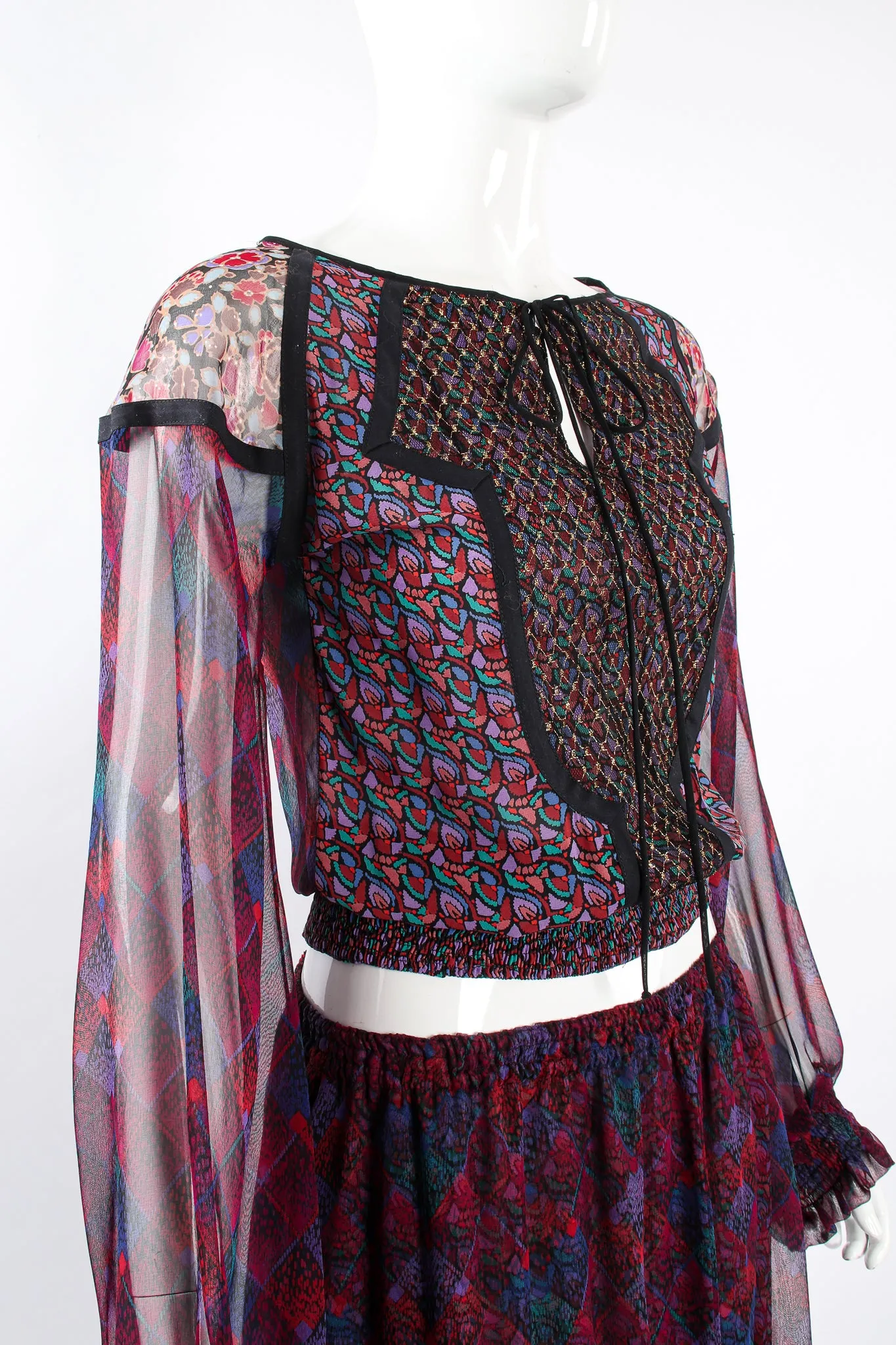 Mixed Print Chiffon Top & Skirt Set