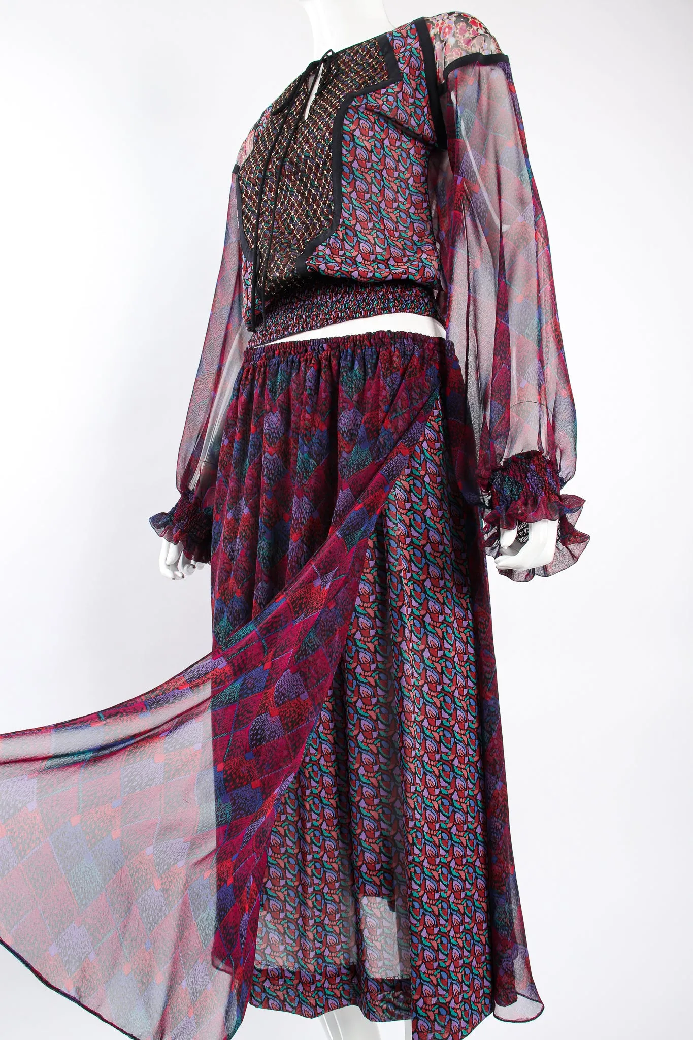 Mixed Print Chiffon Top & Skirt Set