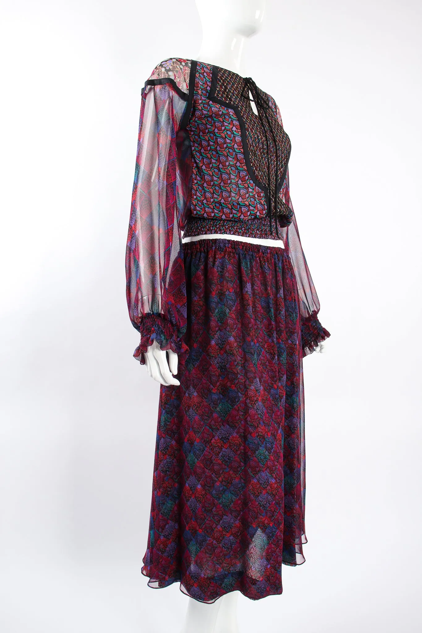 Mixed Print Chiffon Top & Skirt Set