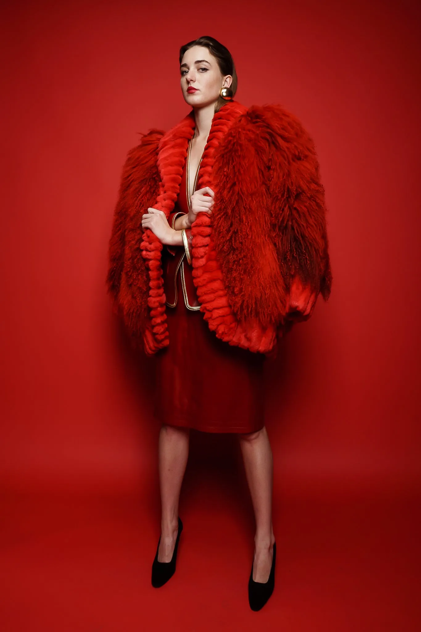 Mongolian Fur Shawl Collar Coat