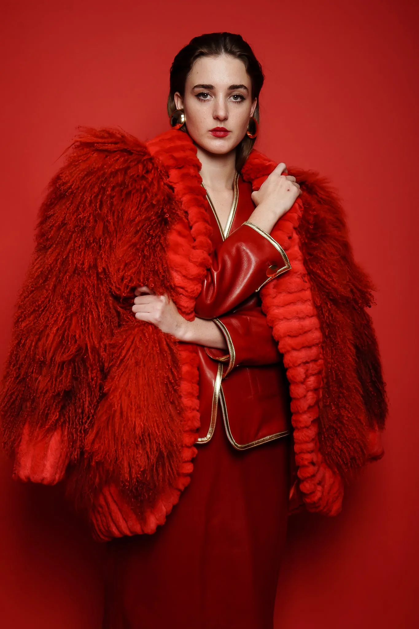 Mongolian Fur Shawl Collar Coat