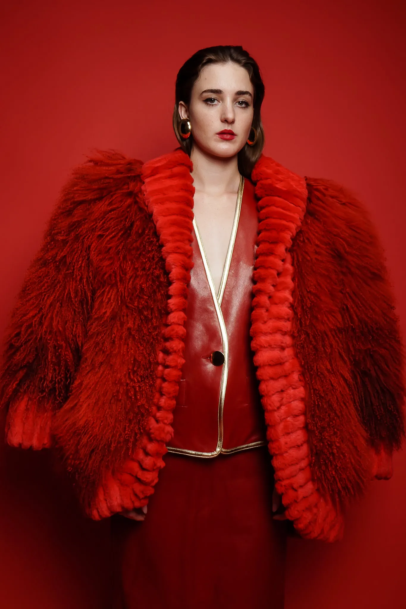 Mongolian Fur Shawl Collar Coat