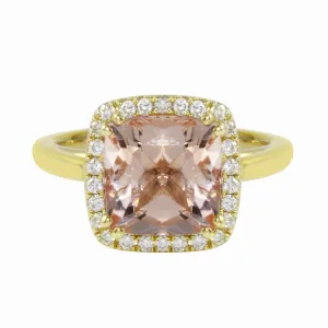 Morganite Cushion-Cut Diamond Pavé Halo and Band Engagement Ring